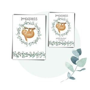 Cubrir cartilla de vacunación 'Perezoso' | Cubierta de pasaporte de vacunación My-Little idea de regalo / inscripción escolar / nacimiento / animales / hecho a mano / bautismo / eucalipto