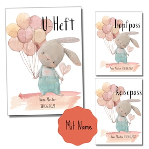 My-Little 3-voudige set | Paspoort + U-boekje + vaccinatiebewijshoezen (konijnbeige, met personalisatie mogelijk)