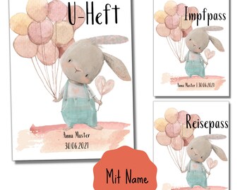 My-Little 3-fach Set | Reisepass + U-Heft + Impfpass Hüllen (Hase beige, Mit Personalisierung möglich)