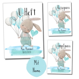 My-Little 3-fold Set Passport U-booklet vaccination certificate covers rabbit blue, with personalization possible image 1