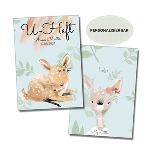 My-Little Sleeve U-booklet para niñas 'Deer' | Personalizable | Compartimentos para certificado de vacunación + tarjeta de seguro