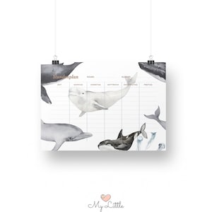 Horaire baleine / rentrée scolaire / année scolaire / organisation / cadeau pour scolarisation / cartable / créature marine / rentrée scolaire / semestre / garçon