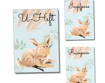 My-Little Case U-Booklet Set of 3 for Girls 'Deer' | Customizable | Compartments for vaccination certificate + insurance card, including passport