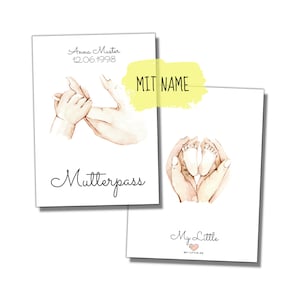 Couverture de passeport My-Little Mother + compartiment pour l’image échographique | Couverture du disque de maternité allemand 'Hands & Feet'