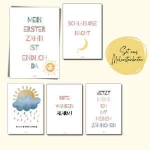 Primer diente / Juego de 15 tarjetas / Hito / Papel de lino / DINA5 / Nacimiento / Diente de leche / Dentista / Mi pequeño / Personalizado / Primer año
