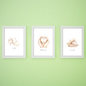 Poster nascita set di 3 / mani piedi / per nascita / regalo / stampa / DINA4 / acquerello / battesimo / promemoria / baby shower / gravidanza immagine 8