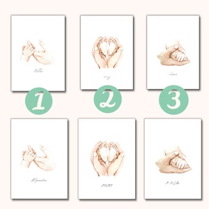 Poster nascita set di 3 / mani piedi / per nascita / regalo / stampa / DINA4 / acquerello / battesimo / promemoria / baby shower / gravidanza immagine 7