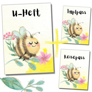 My-Little Hülle U-Heft 3er Set Honig Biene' | Personalisierbar | Fächer für Impfpass + Versichertenkarte Reisepasshülle