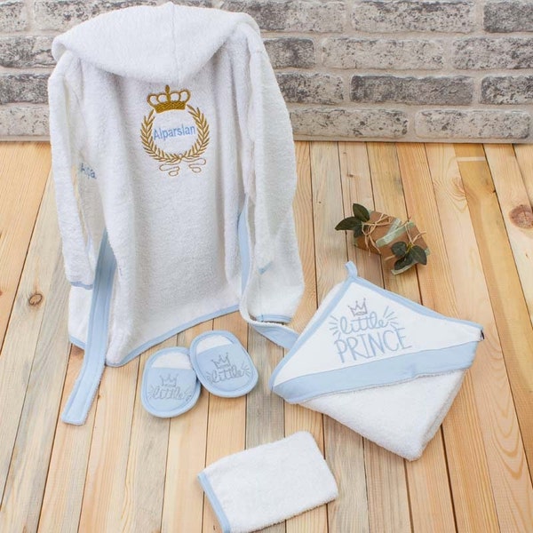 Personalized Baby Bathrobe 4 Pcs Set-0-3 Years -Baby Towel-Baby Shower Gift-Name Embroidered Gift-Brithday-Toddler Bath Robe