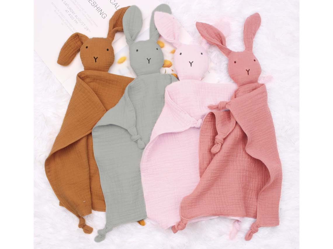 Personalized Bunny Comforter, Soft Sleeping Toy, Organic Muslin