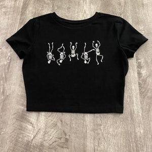 Halloween Dancing Skeletons Fitted Crop Top