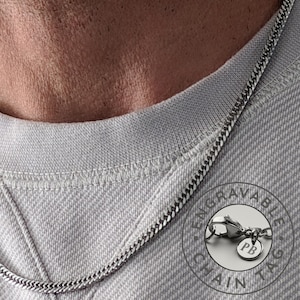 Chaîne pour homme, chaîne pour homme en argent taille diamant 3,5 mm, chaîne personnalisée, collier personnalisé, initiales gravées, collier en acier inoxydable pour homme