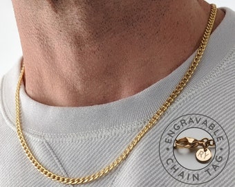 Gold Curb Chain, 4mm Curb Chain, Mens Gold Chain, Chain for Men, Gold Chain Necklace for Men, Stainless Steel Curb Chain