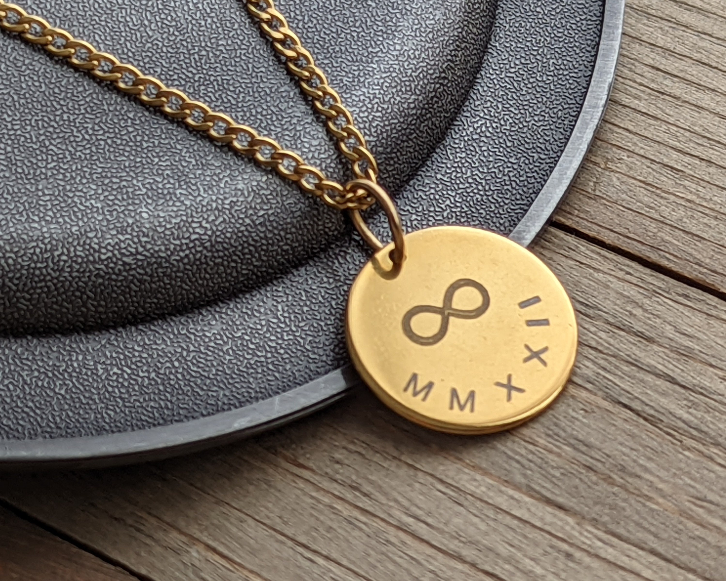 Custom Medallion Necklace Personalized 20mm Gold Pendant Necklace