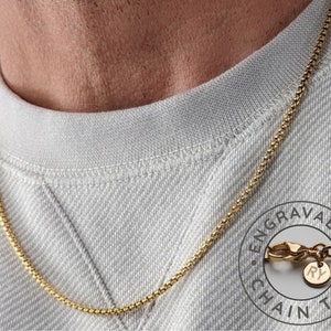 Chaîne box pour homme, chaîne en acier inoxydable doré de 2 mm, chaîne box, collier pour homme, collier personnalisé, chaîne gravée, chaîne pour homme
