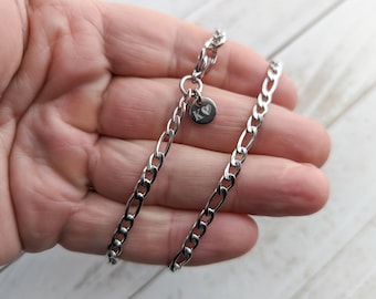 Mens Chain, 4.5mm Silver Polished Figaro Chain, Personalized Chain, Custom Necklace, Engraved Initials, Stainless Steel Necklace for Men