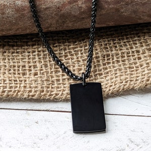 Mens Custom Pendant Necklace,  Personalized Engraved Pendant 19mm x 30mm, Thick Custom Necklace, Black Gold Silver Pendant Necklace for Men
