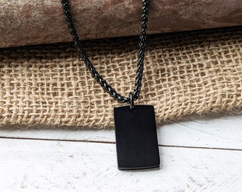 Mens Custom Pendant Necklace,  Personalized Engraved Pendant 19mm x 30mm, Thick Custom Necklace, Black Gold Silver Pendant Necklace for Men