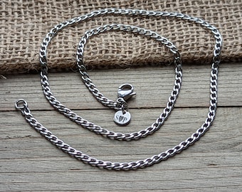 Mens Chain, 4mm Curb Chain, Mens Silver Chain, Chain for Men, Silver Chain Necklace for Men, Stainless Steel Curb Chain