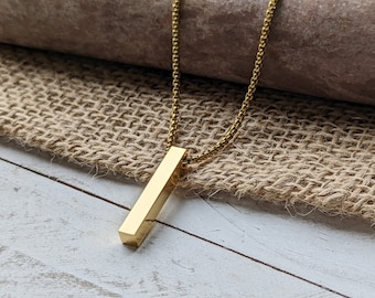Custom Bar Necklace,  Personalized 6mm x 30mm Engraved Bar Pendant,  Engraved Pendant Necklace for Men, Custom Necklace, Gold Black Silver