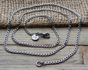 Silver Curb Chain, 3mm Curb Chain, Mens Silver Chain, Chain for Men, Silver Chain Necklace for Men, Stainless Steel Curb Chain