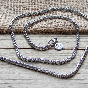 3.5mm Chain Necklace for Men, Spiga Chain, Valentines Gift for Him, Custom Engraved Necklace, Personalized Initial Necklace, Boyfriend Gift