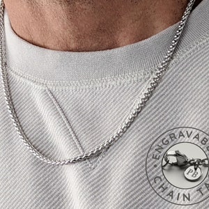 Mens Chain, 3.5mm Silver Polished Franco Chain, Personalized Chain, Spiga Necklace, Engraved Initials, Stainless Steel Necklace for Men