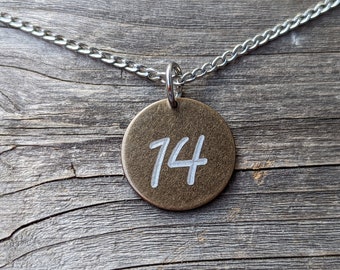 Number Necklace, 20mm Bronze Custom Text Necklace, Custom Initials Pendant, Circle Letter Necklace, Personalized Coin Necklace , Men