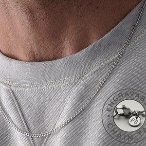 Mens Chain, 2.5mm Silver Polished Curb Chain, Personalized Chain, Custom Necklace, Engraved Initials, Stainless Steel Necklace for Men