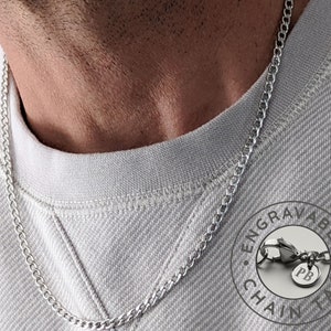 Chain Necklace for Men, 4mm Curb Chain, Mens Silver Chain, Personalized Necklace, Valentines Day for Men, Custom Chain Necklace