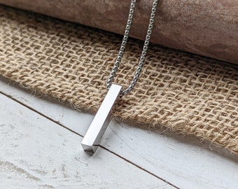 Custom Bar Necklace, Personalized 6mm X 30mm Engraved Bar Pendant