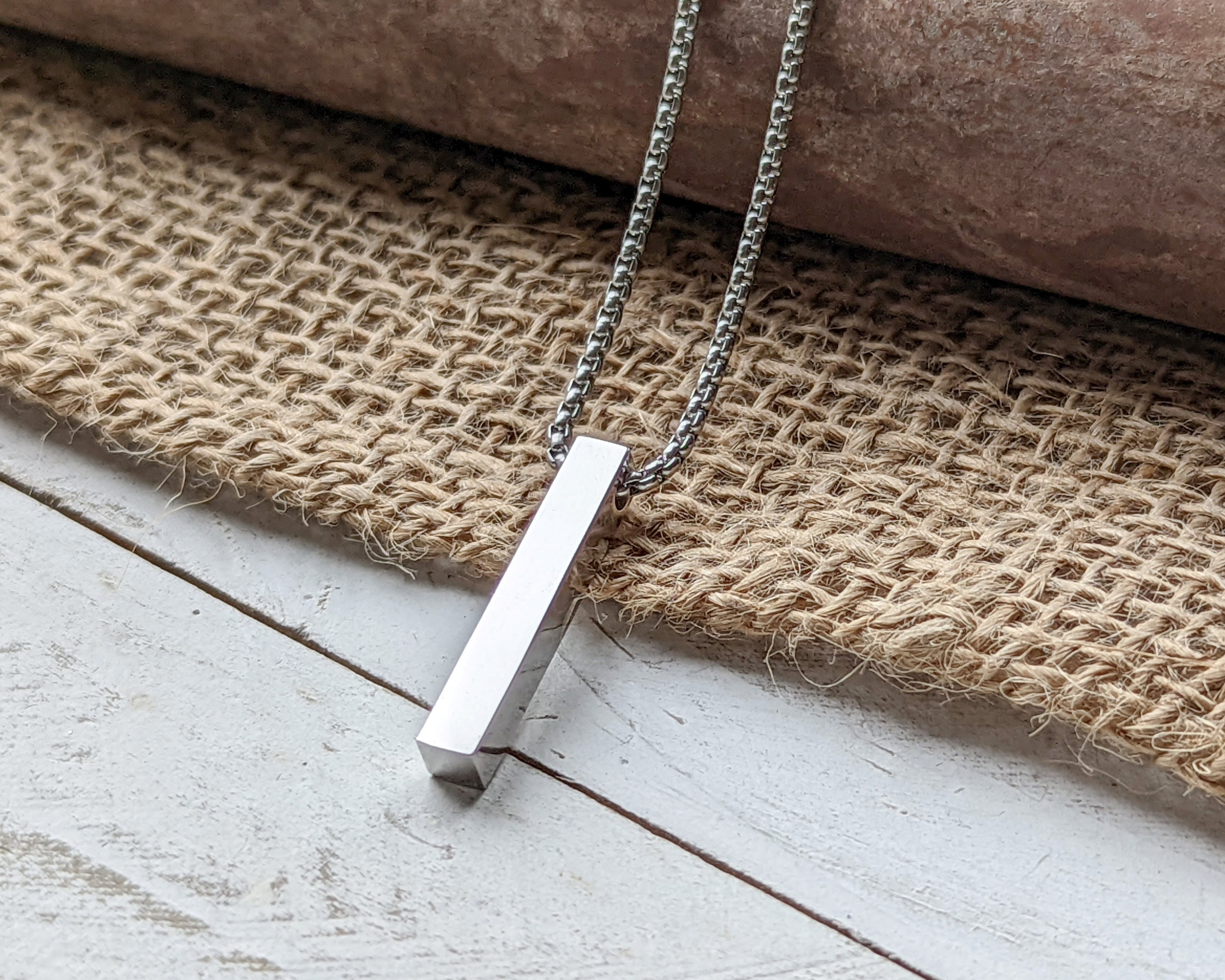 Custom Bar Necklace Personalized 6mm x 30mm Engraved Bar Pendant Engraved Pendant Necklace for Men Custom Necklace Gold Black Silver