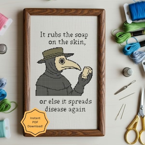 Pest Doctor Korsstygnsmönster PDF – Roligt tvålcitat, Gammaldags, Mörk humordesign, Omedelbar digital nedladdning, Hoop Art, Badrumsinredning