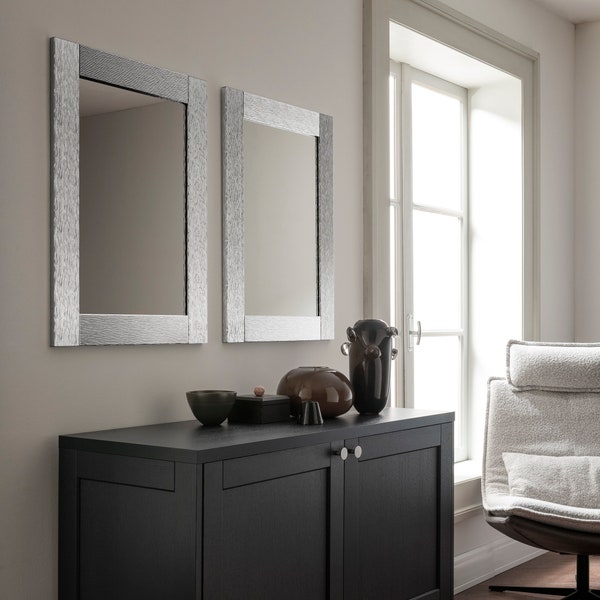 Miroir de luxe ARHome, 76 x 56, Argent brillant, Miroir mural, Fabriqué en Italie