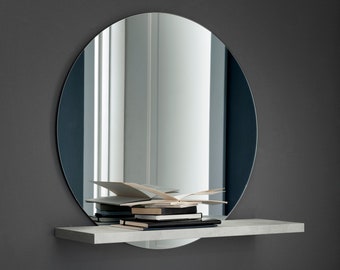 ARHome, Specchio tondo Grigio con Mensola, 60 x 60, Made in Italy