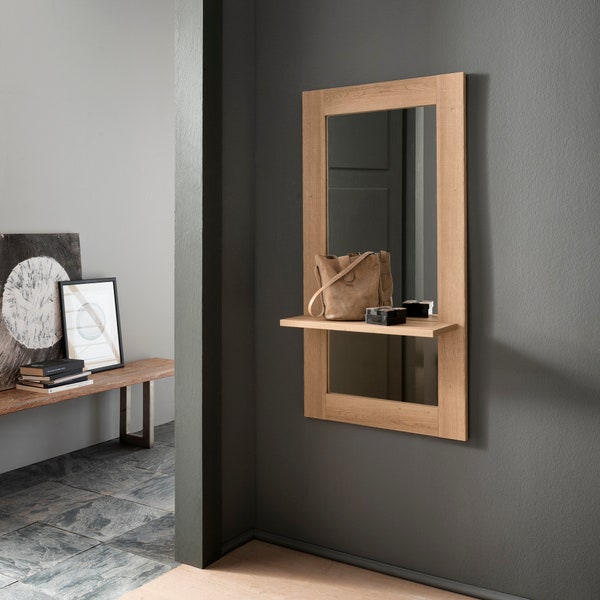 ARHome, Armoire d’entrée, 126 x 66 x 22, Miroir avec étagère, Fabriqué en Italie