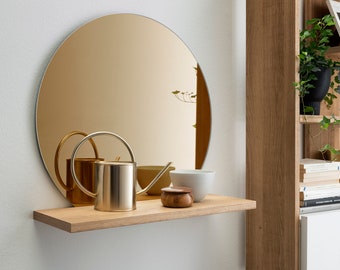 ARHome, Miroir rond bronzé avec étagère, 60 x 60, fabriqué en Italie