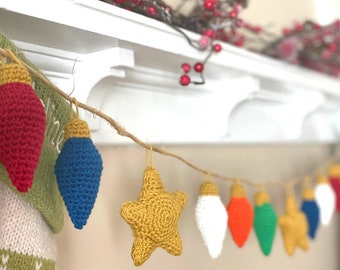 CROCHET PATTERN Christmas Lights Garland | Vintage Holiday Light Bulb & Star Garland Eco-Friendly Sustainable Home Decor | PDF