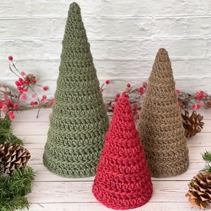 CROCHET PATTERN Christmas Tree Trio | Eco-Friendly Sustainable Festive Holiday Winter Crochet Home Decor | Beginner Easy Pattern | PDF