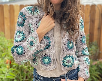 CROCHET PATTERN Granny Square Cardigan | Airie Cropped Cardi Sweater Jumper | Sustainable Apparel