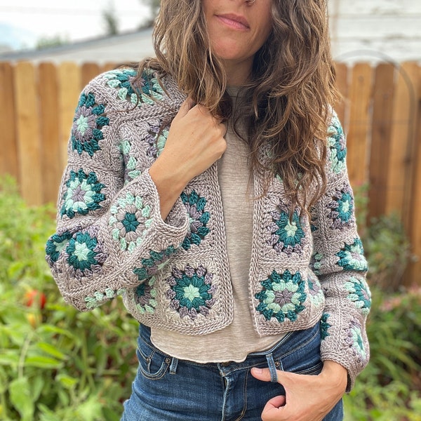 CROCHET PATTERN Granny Square Cardigan | Airie Cropped Cardi Sweater Jumper | Sustainable Apparel