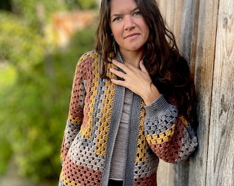 CROCHET PATTERN Hexagon Cardigan | + Video Tutorial | Elowen Hexagon Easy Granny Stitch Cardi | Sustainable Apparel | All Sizes XS - 5XL