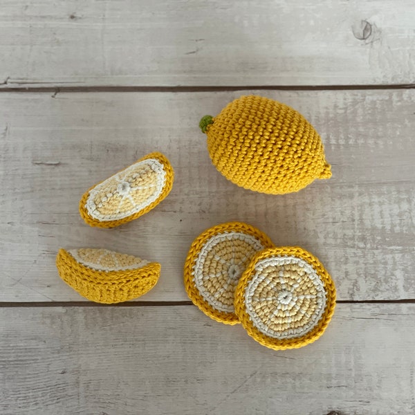 CROCHET PATTERN Lemon | 3 Ways - Whole, Wedge & Slice | Eco-Friendly Sustainable Amigurumi Citrus Fruit Montessori Waldorf Toy | PDF