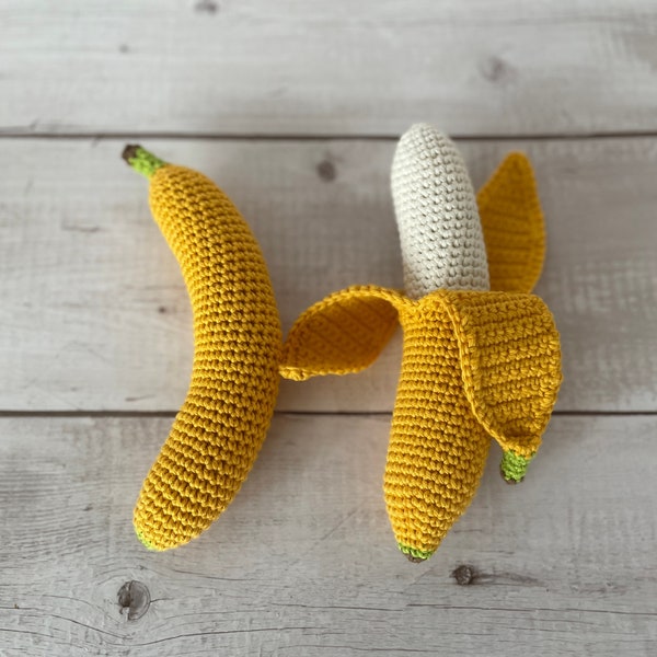 CROCHET PATTERN Banana | 2 Ways - Peeled and Unpeeled | Amigurumi Eco-Friendly Sustainable Fruit Food | Waldorf & Montessori Toy | PDF Only