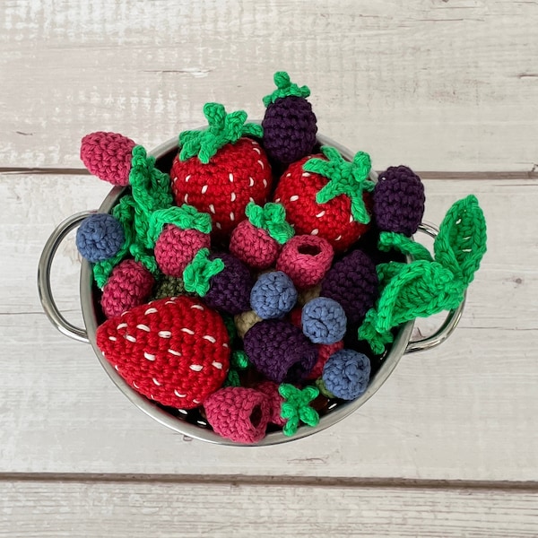 CROCHET PATTERN - Crochet Berry Bundle | Strawberry, Raspberry, Blackberry & Blueberry Berries | Amigurumi Sustainable Toy | PDF Pattern