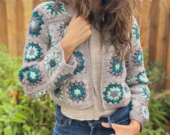 CROCHET PATTERN Granny Square Cardigan | + Video Tutorial | Airie Cropped Cardi Sweater Jumper | Sustainable Apparel