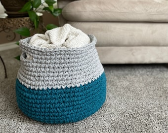 CROCHET PATTERN Jumbo Floor Basket | Large Grand Basket with Handles | Handmade Sustainable Eco-Friendly Crochet Home Decor