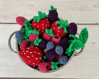 CROCHET PATTERN - Crochet Berry Bundle | Strawberry, Raspberry, Blackberry & Blueberry Berries | Amigurumi Sustainable Toy | PDF Pattern