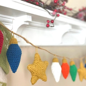 CROCHET PATTERN Christmas Lights Garland Vintage Holiday Light Bulb & Star Garland Eco-Friendly Sustainable Home Decor PDF image 1