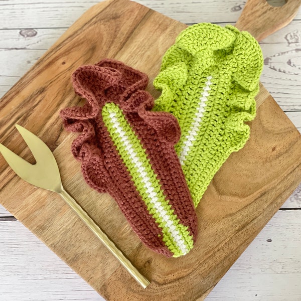 CROCHET PATTERN Lettuce | Eco-Friendly Sustainable Amigurumi Red and Green Leaf Lettuce Veggie Toy | Montessori & Waldorf Kids Toys | PDF